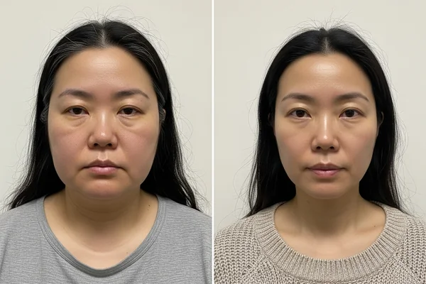 Before and after — brighter, more rested look
